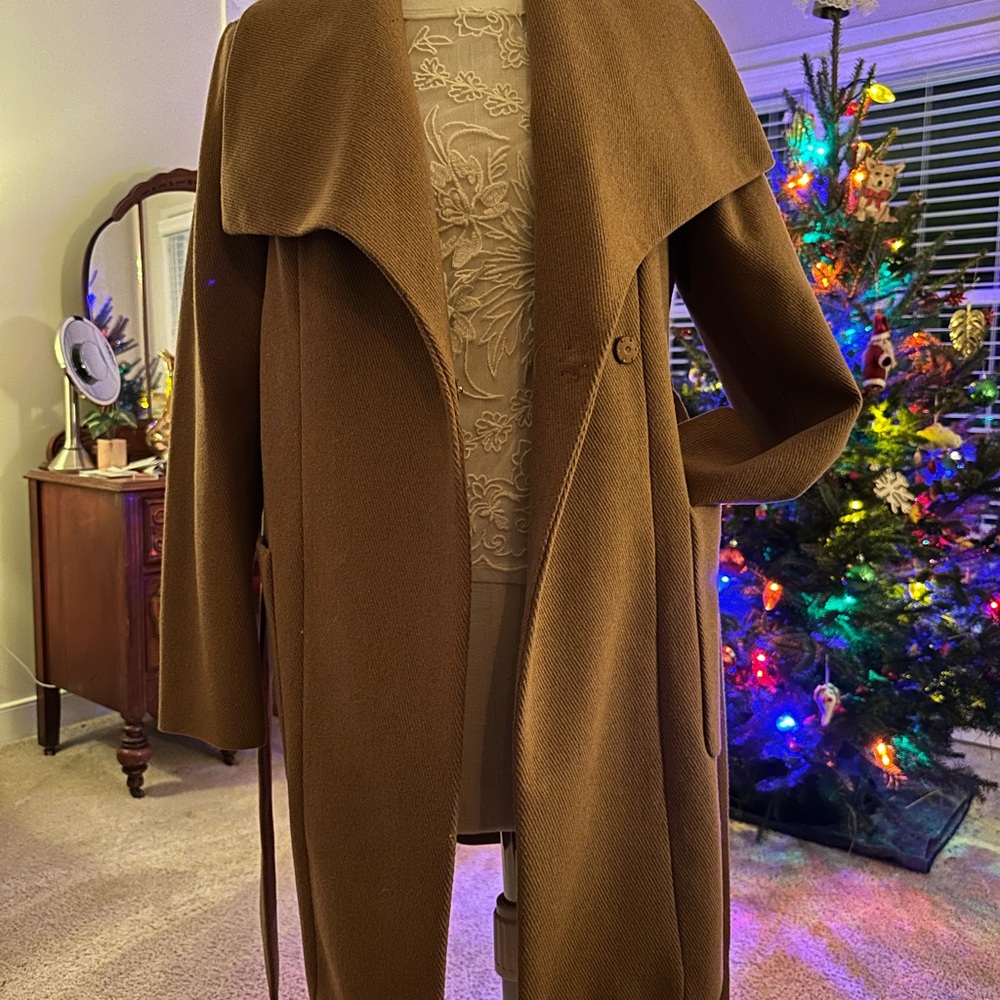 Elegant Brown Double Breasted Wrap Pea Coat